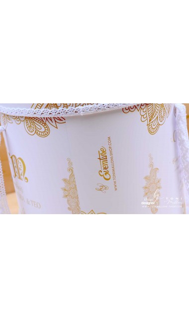 Trusou botez alb cu gold elegant si special cu broderie customizata Boho 22